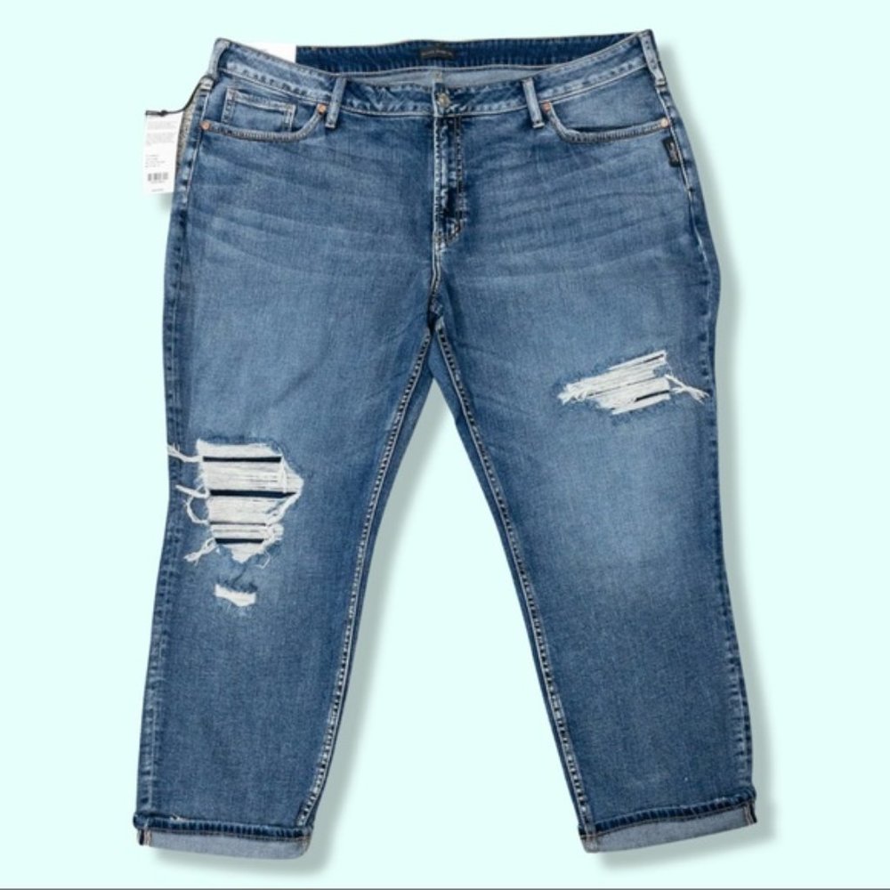 Silver Slim Mid Rise Boyfriend Jeans Size 22 x 27
